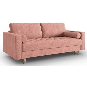 Sofa 3 osobowa rozkładana różowa nogi drewniane 225x100 cm