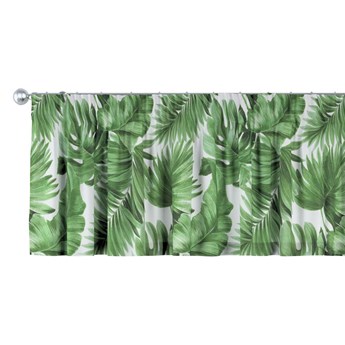 Lambrekin na taśmie marszczącej, zielone liście na białym tle, 130 × 40 cm, Tropical Island