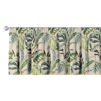 Lambrekin na taśmie marszczącej, oliwkowo-zielone liście na lnianym tle, 130 × 40 cm, Tropical Island
