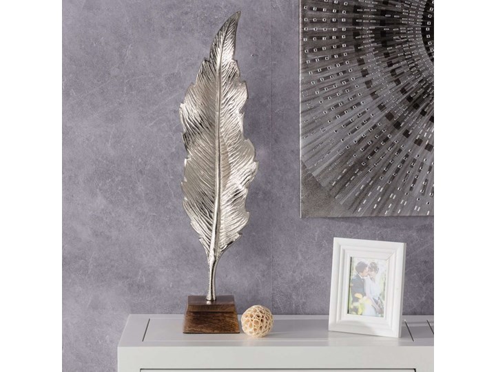 Dekoracja Silver Leaf I 66cm, 18 × 12 × 66 cm Kolor Srebrny Metal Drewno Kategoria Figury i rzeźby