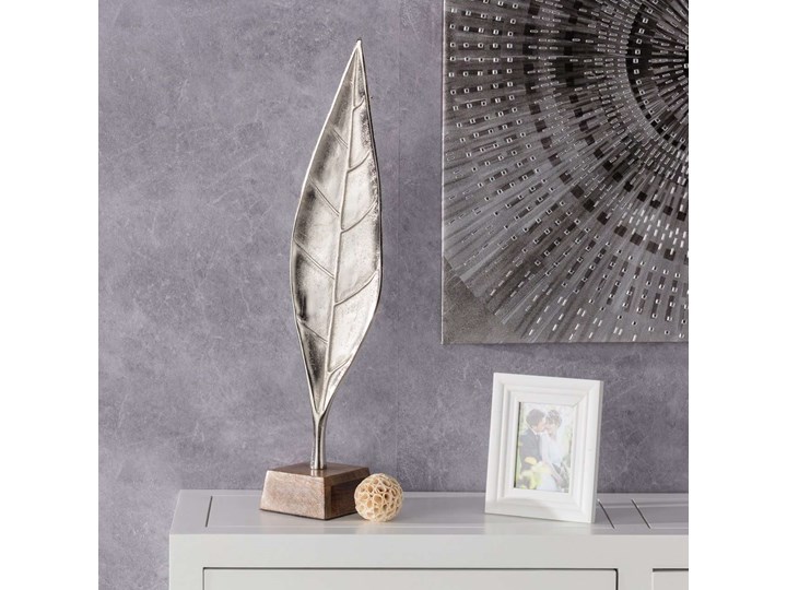 Dekoracja Silver Leaf II 65cm, 14 × 12 × 65 cm Kolor Srebrny Drewno Metal Kategoria Figury i rzeźby