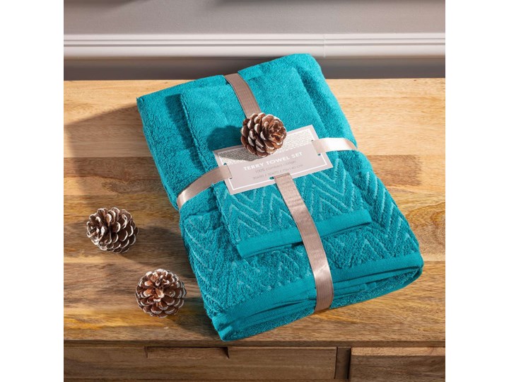 Komplet ręczników Terry 3szt. caribbean blue, komplet 3 szt. Bawełna 70x140 cm 30x50 cm Ręcznik kąpielowy Kategoria Ręczniki 50x100 cm Kolor