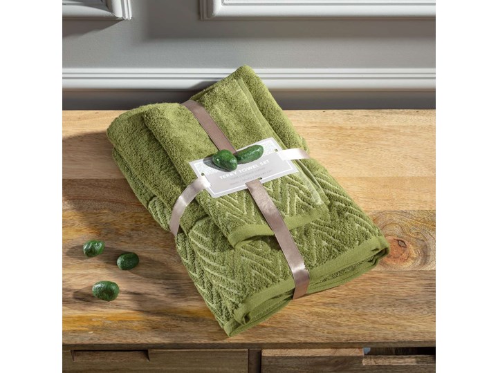 Komplet ręczników Terry 3szt. moss green, komplet 3 szt. Ręcznik kąpielowy 50x100 cm 70x140 cm Bawełna 30x50 cm Kolor Zielony Kategoria Ręczniki
