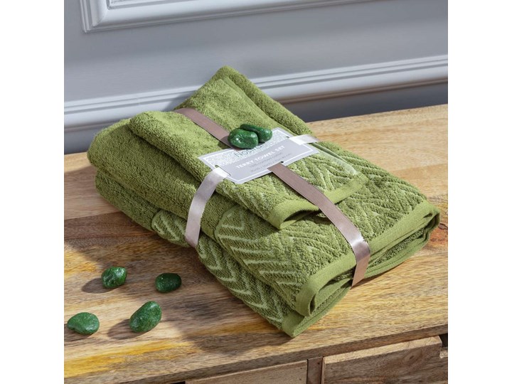 Komplet ręczników Terry 3szt. moss green, komplet 3 szt. Kolor Zielony Bawełna 30x50 cm 70x140 cm Ręcznik kąpielowy 50x100 cm Kategoria Ręczniki