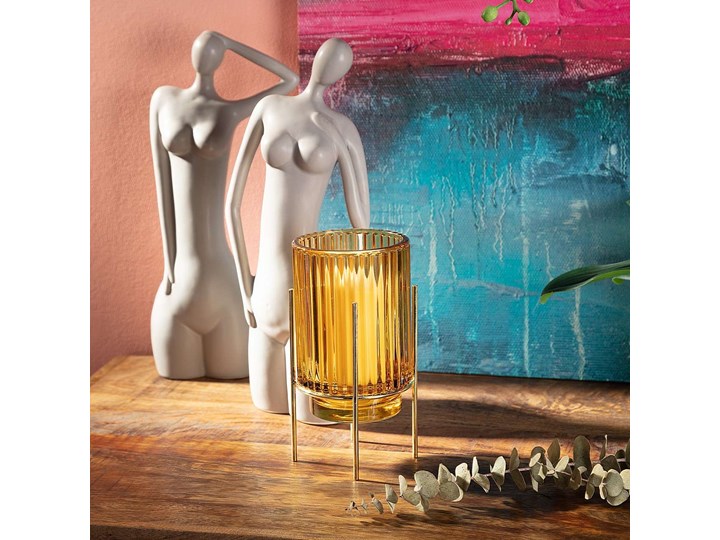 Świecznik Aliza 17,5cm yellow, ⌀9 cm x 17,5 cm Lampion Szkło Metal Kolor Żółty Kategoria Świeczniki i świece