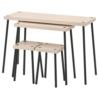 IKEA FRIDNÄS Zestaw stolików/stołków 4 szt, czarny/imit. brzozy