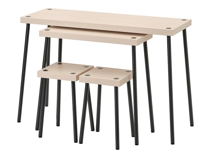 IKEA FRIDNÄS Zestaw stolików/stołków 4 szt, czarny/imit. brzozy Liczba krzeseł 4 krzesła Kategoria Stoły z krzesłami