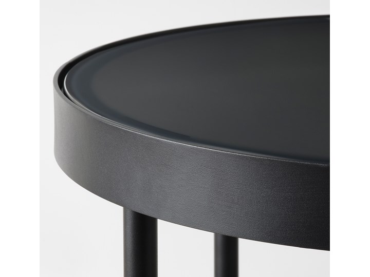 IKEA FRÖTORP Stolik, antracyt imitacja marmuru/czarny szkło, 48 cm Stal Wysokość 45 cm Funkcje Z półkami