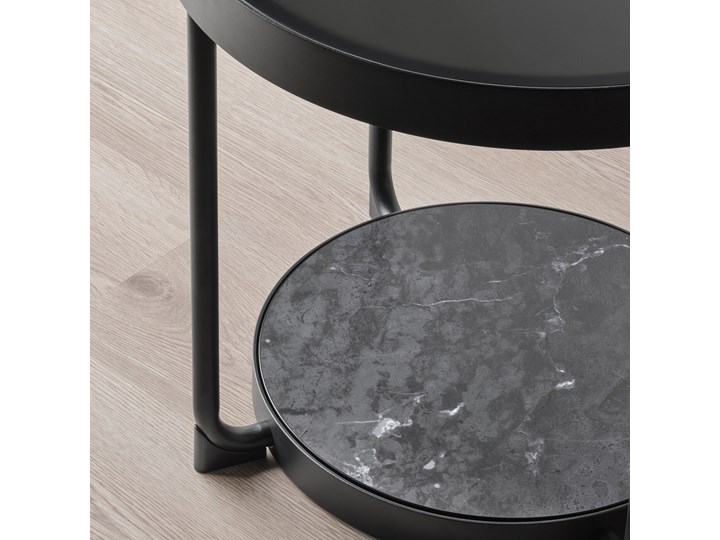 IKEA FRÖTORP Stolik, antracyt imitacja marmuru/czarny szkło, 48 cm Wysokość 45 cm Stal Funkcje Z półkami