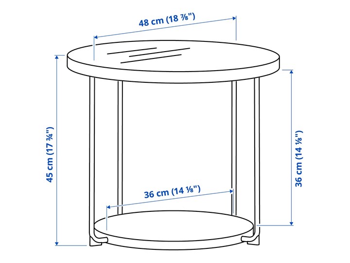 IKEA FRÖTORP Stolik, antracyt imitacja marmuru/czarny szkło, 48 cm Wysokość 45 cm Stal Funkcje Z półkami Kategoria Stoliki i ławy