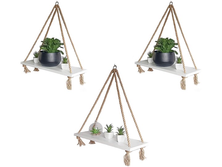 Białe półki wiszące w stylu boho - Ignes 3X Płyta laminowana Pomieszczenie półki do salonu Na dekoracje Styl Skandynawski