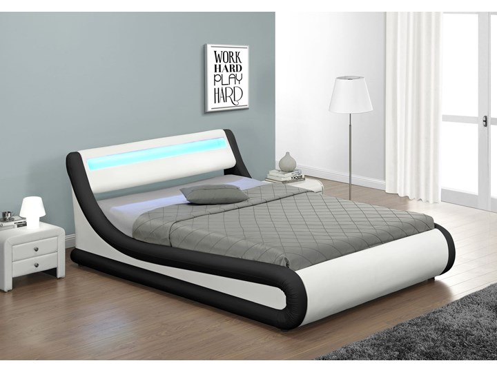 Łóżko tapicerowane 160X200 LED-48 biało-czarne Kolor Biały Ekoskóra Skóra naturalna Kolor Czarny