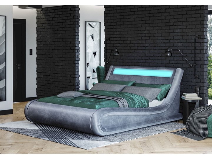 Łóżko tapicerowane 160X200 LED-48 szary welur Drewno Styl Klasyczny Skóra naturalna Ekoskóra Styl Nowoczesny