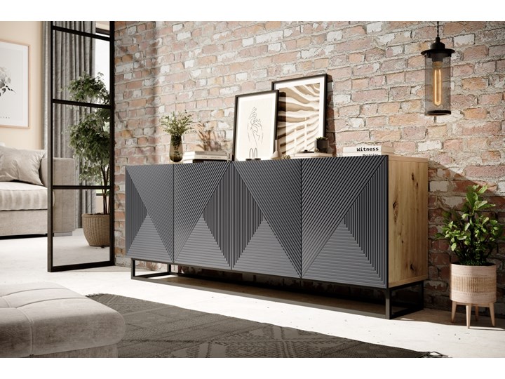 Komoda 200 cm Asha na metalowych nogach artisan /rivier stone mat Z witrynami Głębokość 43 cm Płyta MDF Pomieszczenie Salon