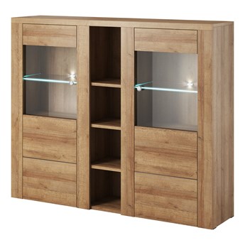 Szeroka witryna dwudrzwiowa z półkami do salonu Larona 155x130x37
