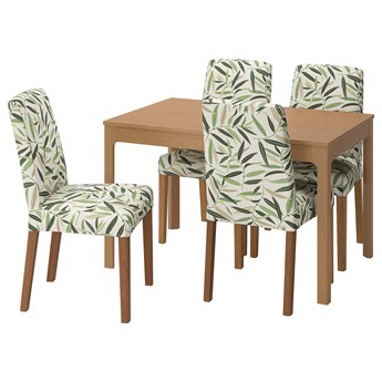 IKEA EKEDALEN / BERGMUND Stół i 4 krzesła, imit. dębu/Fågelfors wielobarwny, 120/180 cm