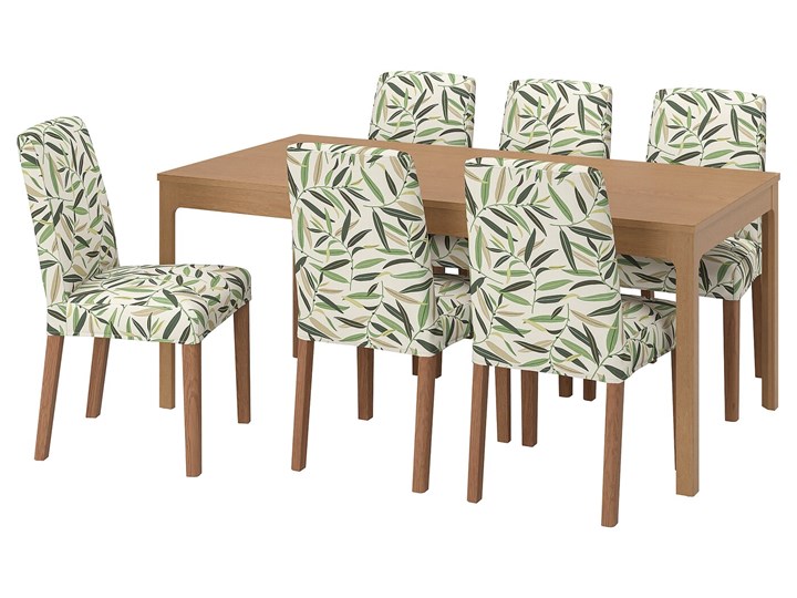 IKEA EKEDALEN / BERGMUND Stół i 6 krzeseł, imit. dębu/Fågelfors wielobarwny, 180/240 cm