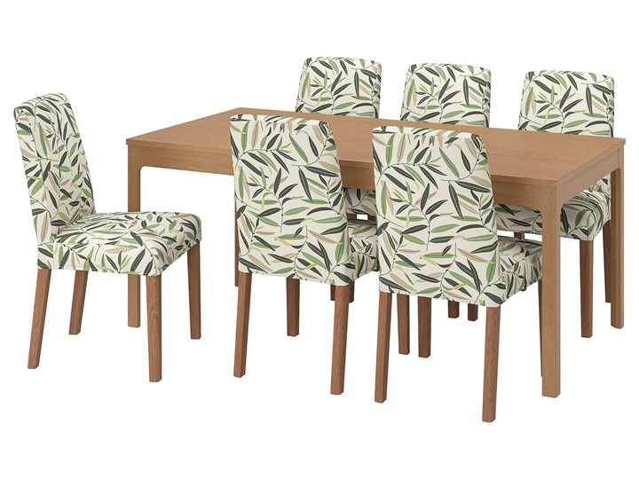 IKEA EKEDALEN / BERGMUND Stół i 6 krzeseł, imit. dębu/Fågelfors wielobarwny, 180/240 cm Kolor Brązowy