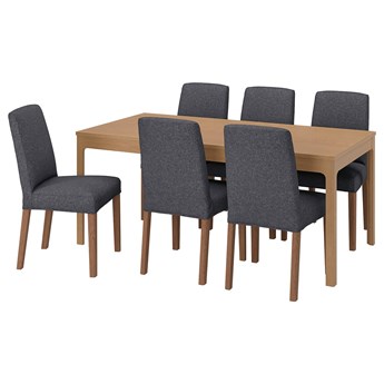 IKEA EKEDALEN / BERGMUND Stół i 6 krzeseł, imit. dębu/Gunnared średnioszary, 180/240 cm
