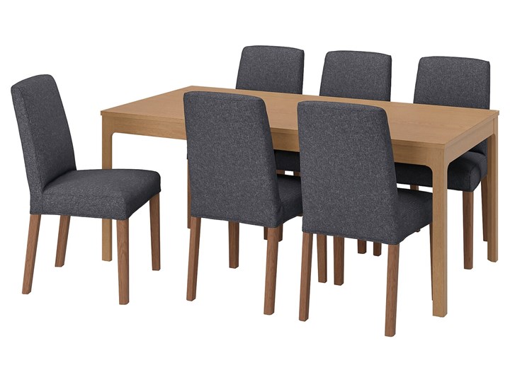 IKEA EKEDALEN / BERGMUND Stół i 6 krzeseł, imit. dębu/Gunnared średnioszary, 180/240 cm Kategoria Stoły z krzesłami