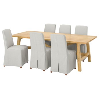 IKEA MÖCKELBY / BERGMUND Stół i 6 krzeseł, imit. dębu/Kolboda beżowy/ciemnoszary, 235x100 cm