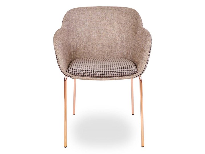 Designerskie krzesło tapicerowane SHELL, nogi chromowane brązowe złoto - wzór BROWN/PEP Z podłokietnikiem Tkanina Krzesło inspirowane Kolor Złoty