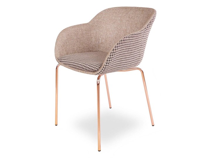 Designerskie krzesło tapicerowane SHELL, nogi chromowane brązowe złoto - wzór BROWN/PEP