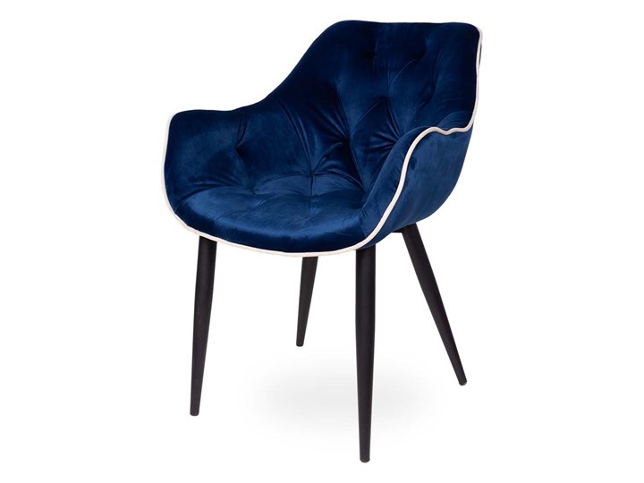 Krzesło tapicerowane ZIDANE, czarne nogi - kolor granatowy/biały Pomieszczenie Jadalnia Metal Tworzywo sztuczne Tkanina Pomieszczenie Salon