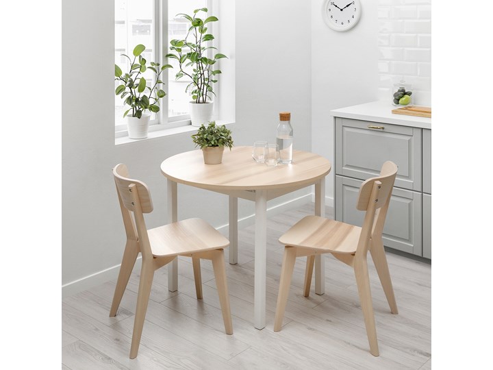 IKEA GAPERHULT Stół rozkładany, jesion/biały, 90/120x90 cm Wysokość 75 cm Płyta MDF Kategoria Stoły kuchenne Drewno Rozkładanie Rozkładane