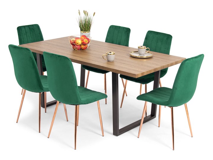 Stół BALTIMORE i 6 krzeseł SOFIA - zestaw do jadalni - brąz + zielony Pomieszczenie Jadalnia