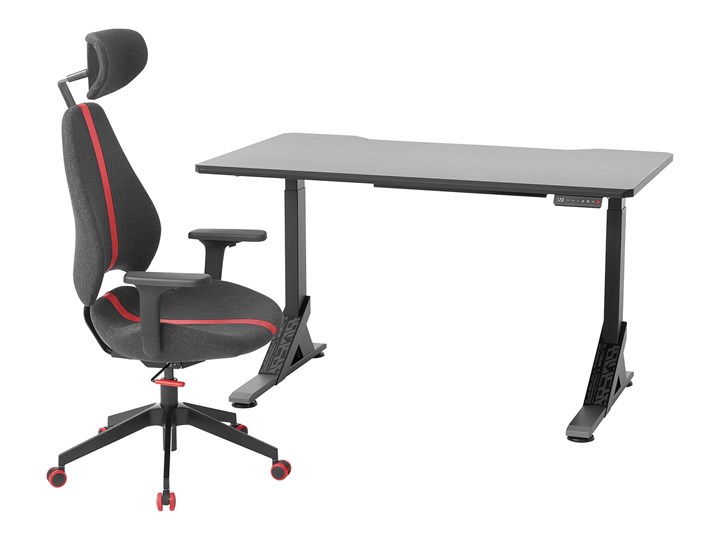 IKEA UPPSPEL / GRUPPSPEL Biurko gamingowe i krzesło, Czarny/szary, 140x80 cm