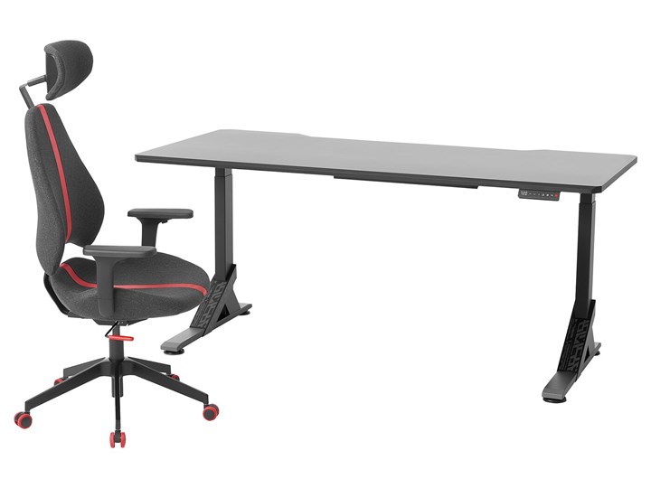 IKEA UPPSPEL / GRUPPSPEL Biurko gamingowe i krzesło, Czarny/szary, 180x80 cm