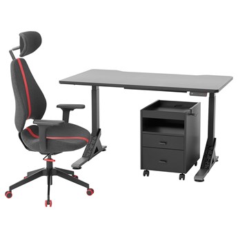 IKEA UPPSPEL / GRUPPSPEL Biurko, krzesło i komoda, Czarny/szary, 140x80 cm