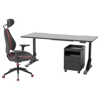 IKEA UPPSPEL / GRUPPSPEL Biurko, krzesło i komoda, Czarny/szary, 180x80 cm