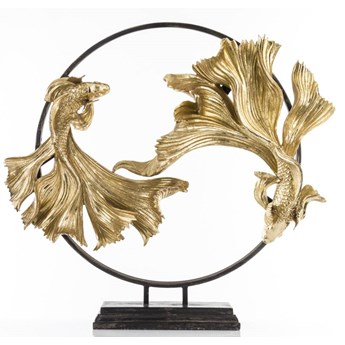 BOJOWNIKI figurka złota ryby pływające na kole na czarnym stojaku, wys. 58 cm