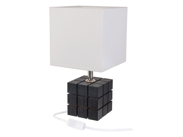 Czarna drewniana lampka stołowa kostka - S230-Revila Lampa z abażurem Drewno Stal Lampa nocna Lampa z kloszem Wysokość 30 cm Styl Nowoczesny