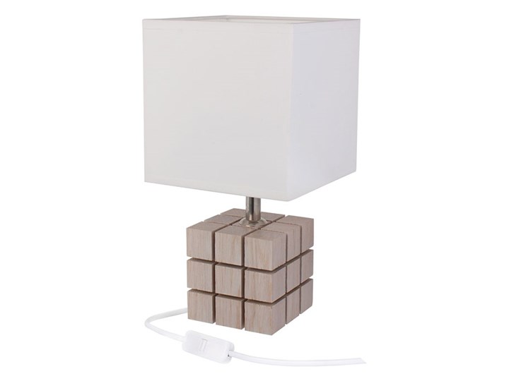 Beżowa lampka nocna kostka z abażurem - S230-Revila Lampa z kloszem Wysokość 30 cm Stal Kolor Beżowy Lampa z abażurem Lampa nocna Drewno Styl Skandynawski