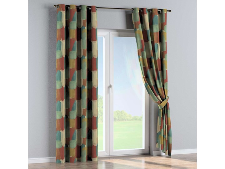Zasłona na kółkach 1 szt., geometryczne wzory w czerwono-zielonej kolorystyce, 1szt 130 × 260 cm, Vintage 70's 130x260 cm Bawełna Kolor Czerwony Mocowanie Taśma
