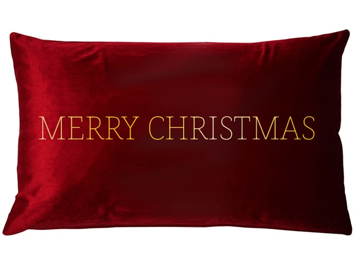 Poduszka prostokąt VELVET z haftem Merry Christmas - Bordowy