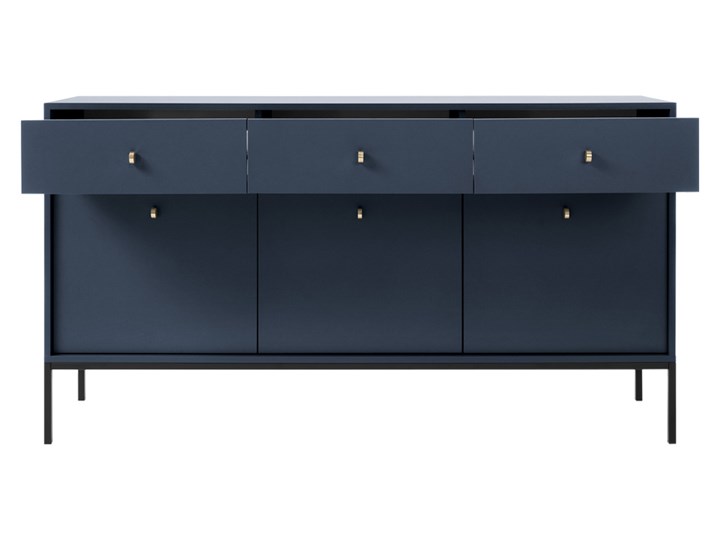 SELSEY Komoda trzydrzwiowa Monne z szufladami granatowa vintage Kategoria Komody Głębokość 39 cm Wysokość 84 cm Pomieszczenie Salon