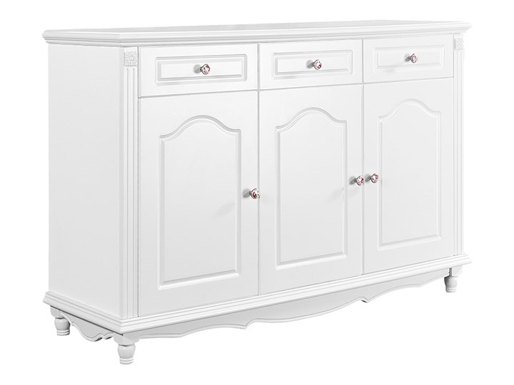 Biała komoda bufet Anna, 3 drzwi, 3 szuflady, 150x47x95 cm Kolor Biały Pomieszczenie Salon