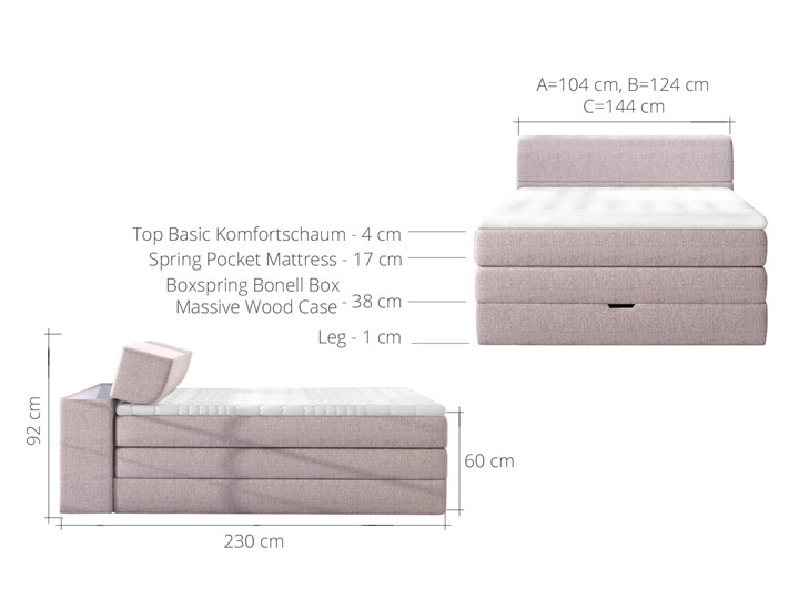 Łóżko kontynentalne AQUA 140x200 z pojemnikiem na pościel/kolory do wyboru Tkanina Drewno Kategoria Łóżka do sypialni
