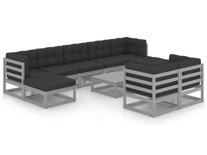 vidaXL 10-cz. zestaw wypoczynkowy do ogrodu, z poduszkami, szary Tworzywo sztuczne Zawartość zestawu Sofa Drewno Zestawy wypoczynkowe Zawartość zestawu Narożnik