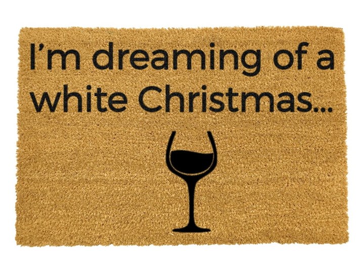 Wycieraczka z naturalnego włókna kokosowego Artsy Doormats White Wine Christmas, 40x60 cm Włókno kokosowe Kategoria Wycieraczki Kolor Beżowy