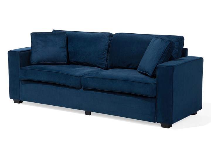 Beliani Sofa ciemnoniebieska welurowa trzyosobowa nowoczesna kanapa do salonu z poduszkami Stała konstrukcja Szerokość 204 cm Kolor Granatowy Głębokość 78 cm Boki Z bokami