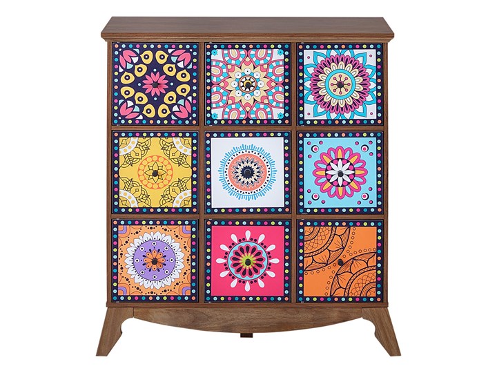 Beliani Komoda wielokolorowa ciemne drewno 8 szuflad styl orientalny marokański Płyta MDF Pomieszczenie Salon Głębokość 40 cm Wysokość 92 cm Z szufladami Szerokość 79 cm Kategoria Komody