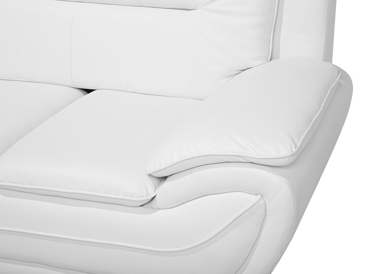 Beliani Sofa 3-osobowa biała tapicerowana ekoskórą srebrne nóżki grube oparcie retro design Głębokość 86 cm Szerokość 201 cm Kategoria Sofy i kanapy Stała konstrukcja Typ Gładkie