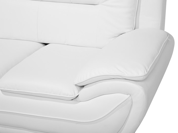 Beliani Sofa 2-osobowa biała tapicerowana ekoskórą srebrne nóżki grube oparcie retro design Typ Gładkie Szerokość 155 cm Stała konstrukcja Głębokość 86 cm Boki Z bokami