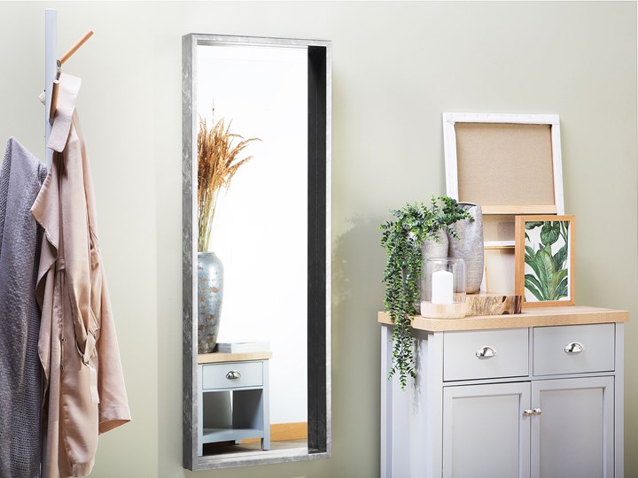 Beliani Lustro ścienne wiszące srebrne 50 x 140 cm Prostokątne Lustro z ramą Pomieszczenie Przedpokój Kategoria Lustra