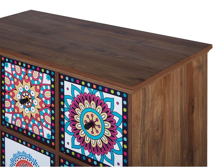 Beliani Komoda wielokolorowa ciemne drewno 8 szuflad styl orientalny marokański Szerokość 79 cm Z szufladami Głębokość 40 cm Wysokość 92 cm Płyta MDF Kategoria Komody